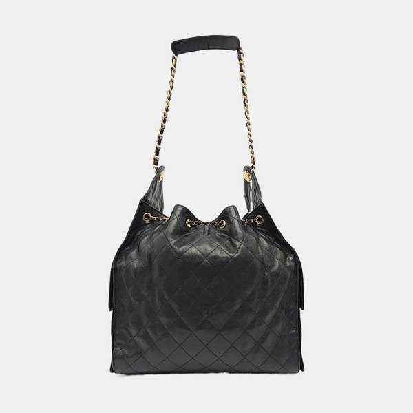 CHANEL 25 Medium Quilted Grained Calfskin Black