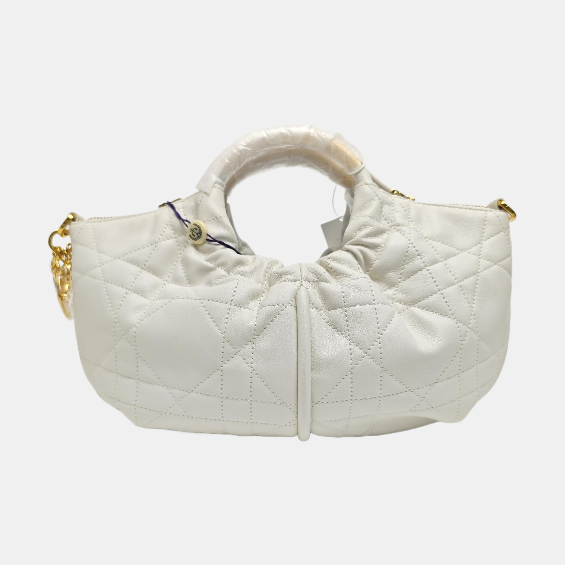 Cannage Calfskin Shoulder Bag White