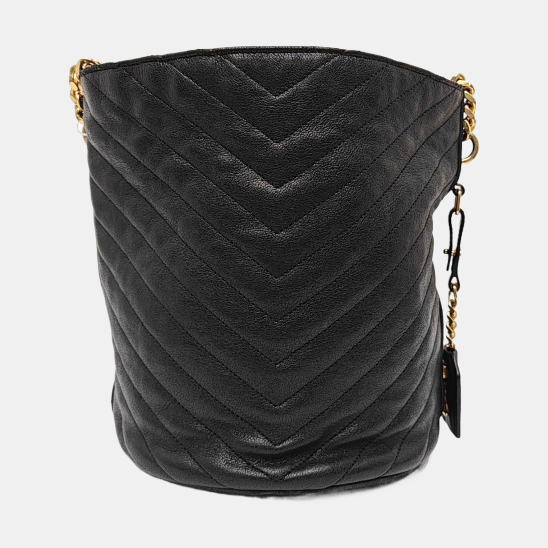 Chevron Calfskin Bucket Bag Black