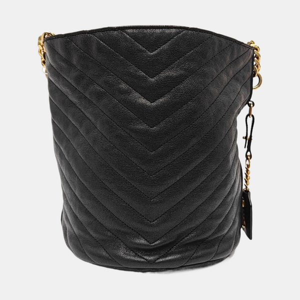 Chevron Calfskin Bucket Bag Black
