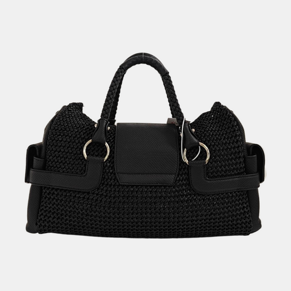 Straw Top Handle Bag Black