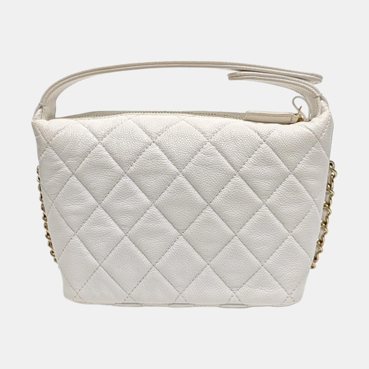 Quilted Grained Calfskin Shoulder Bag White