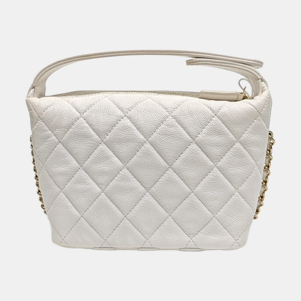 Quilted Grained Calfskin Shoulder Bag White