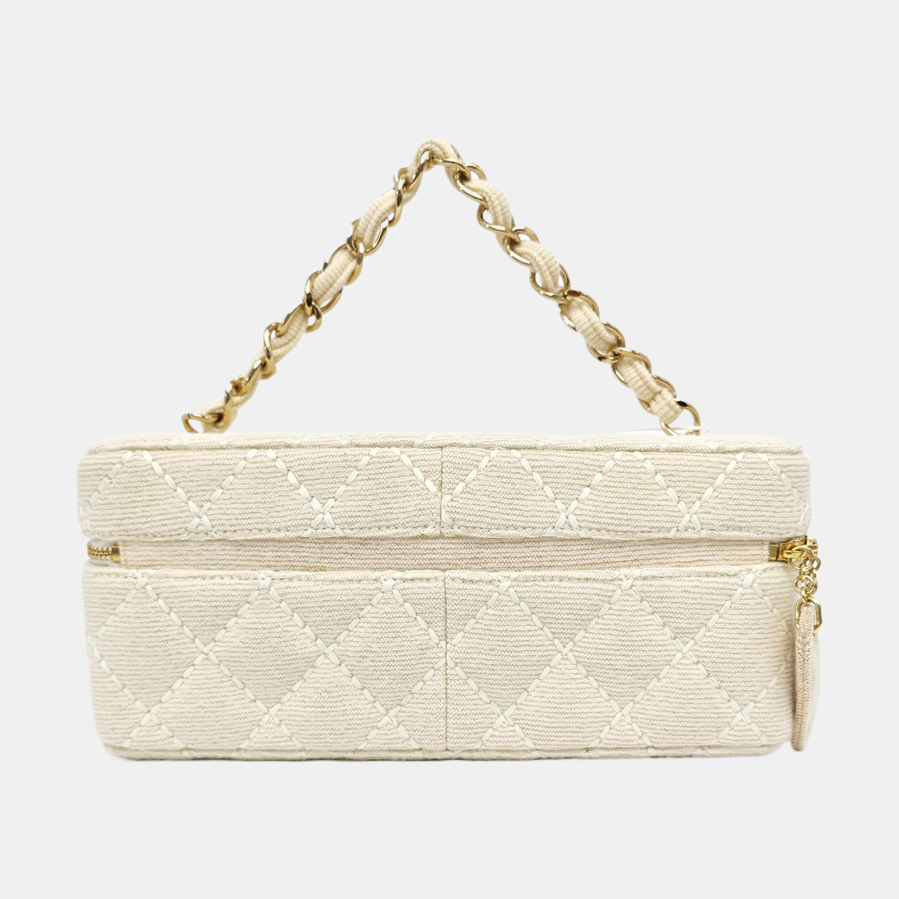 Quilted Fabric Top Handle Bag Beige