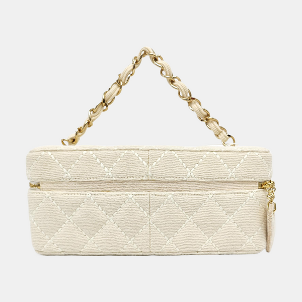 Quilted Fabric Top Handle Bag Beige