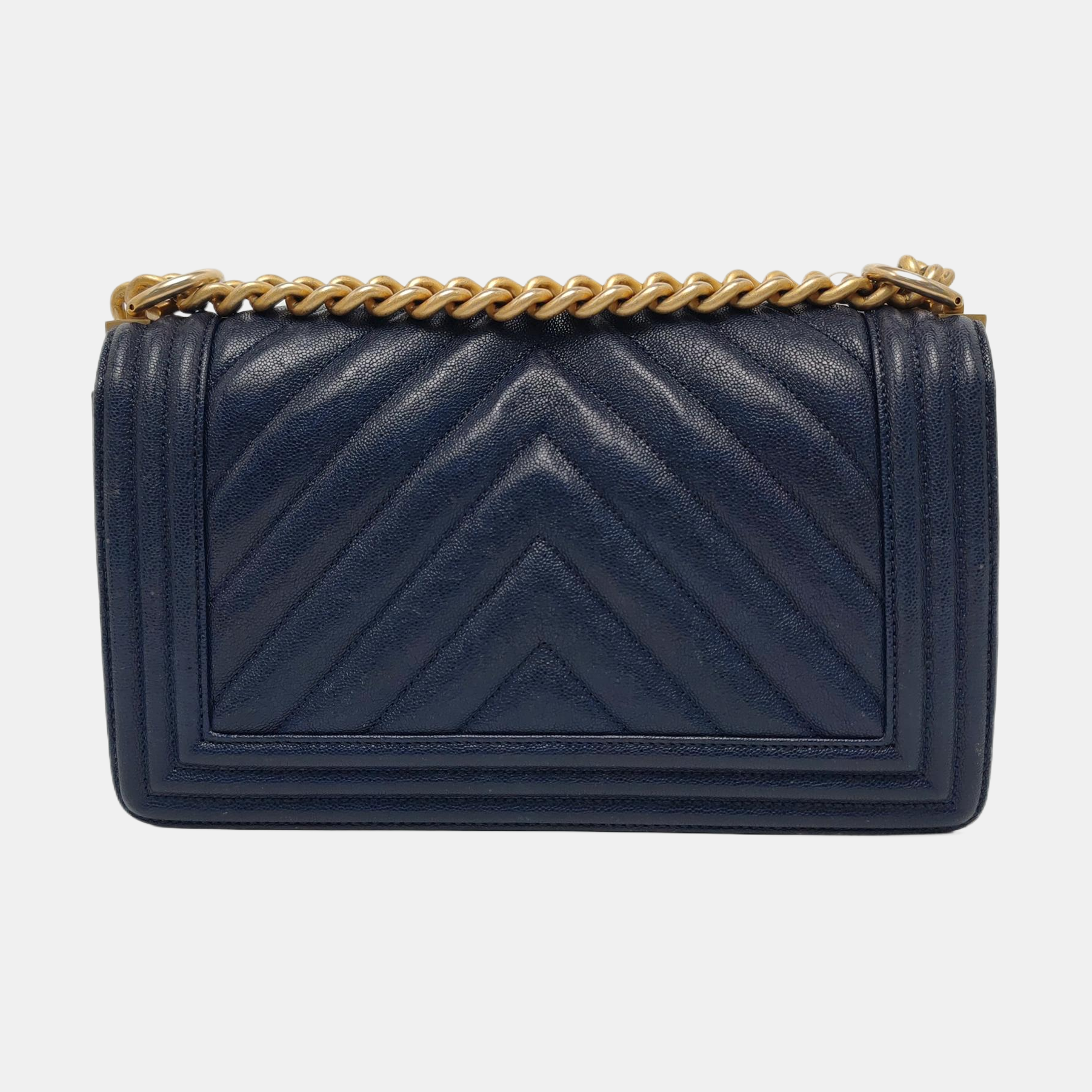 Authenticated pre-owned  BOY CHANEL Chevron, Quilted Grained Calfskin Blue - Crossbody Bag at Looply