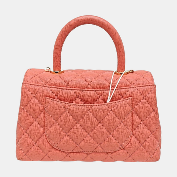 COCO HANDLE Small Quilted Grained Calfskin Pink