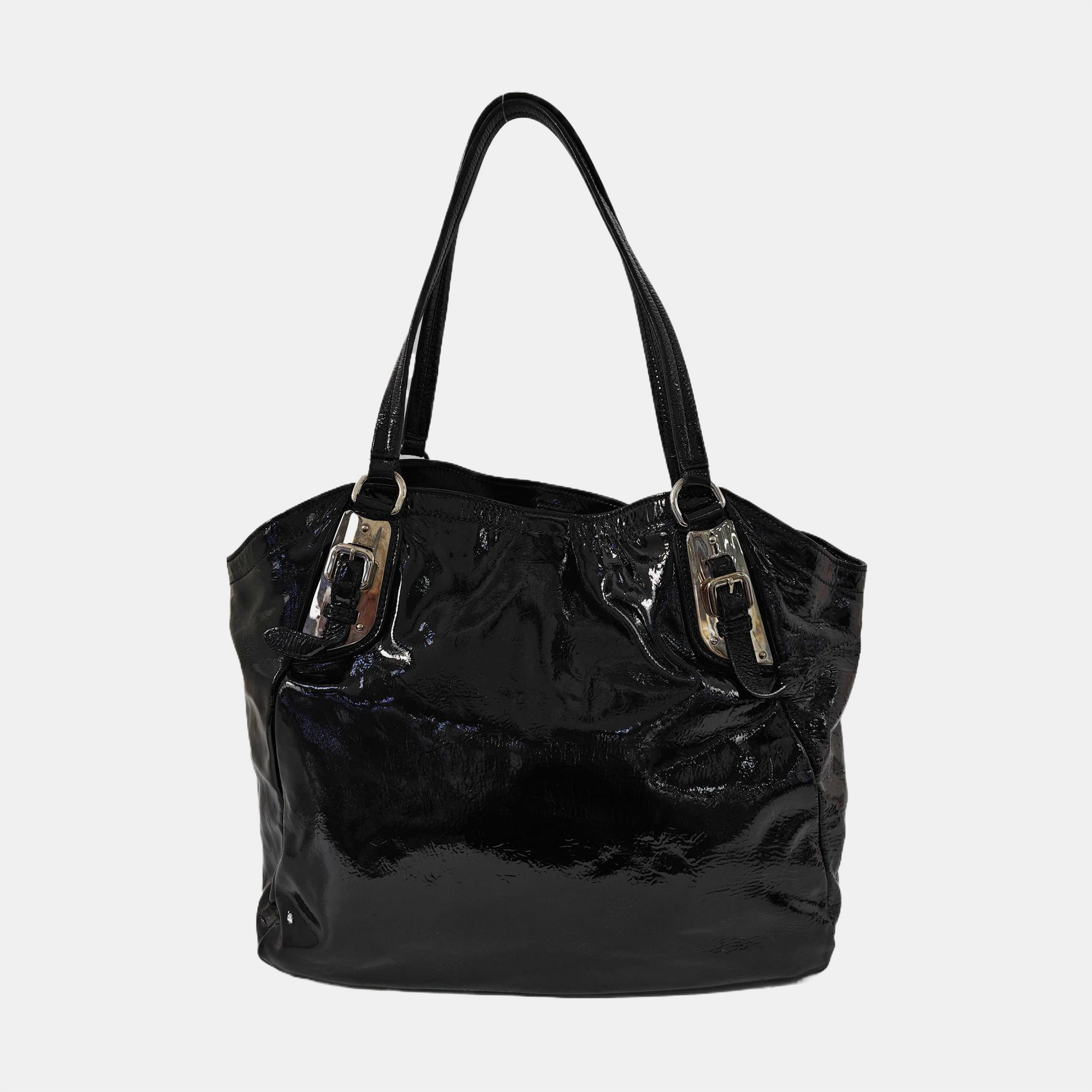 Patent Leather Top Handle Bag Black