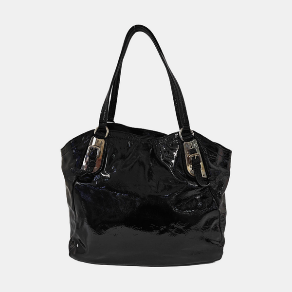 Patent Leather Top Handle Bag Black