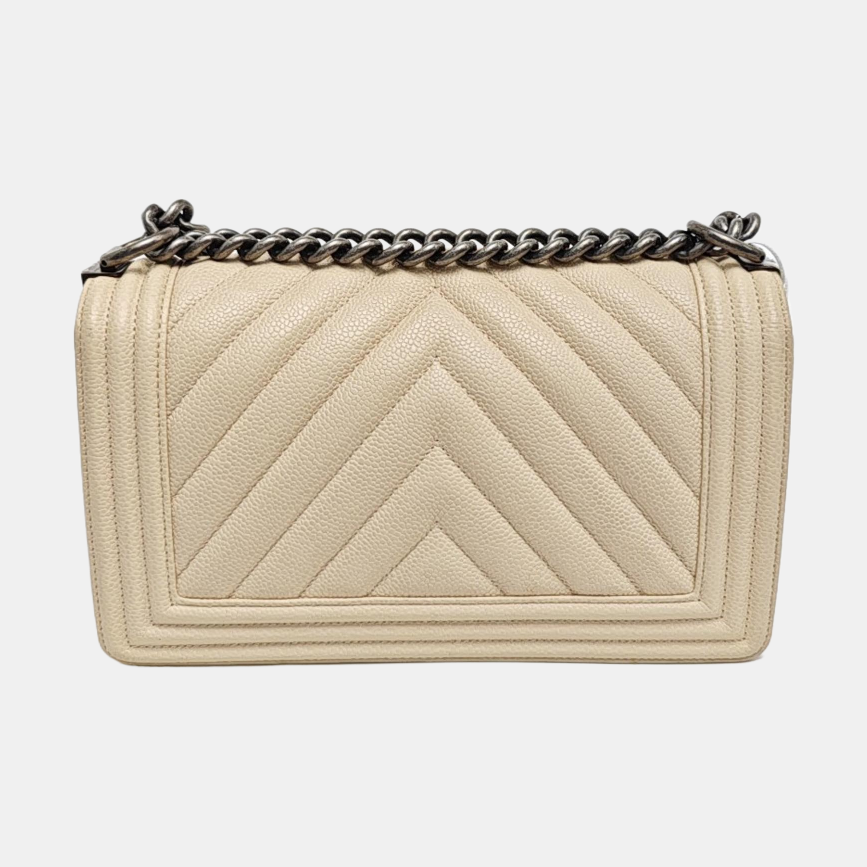 BOY CHANEL Medium Chevron Grained Calfskin White