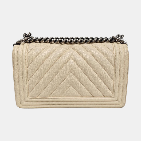 BOY CHANEL Medium Chevron Grained Calfskin White