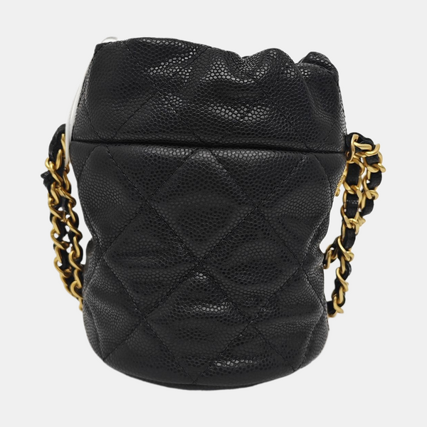 Quilted Lambskin Bucket Bag Black