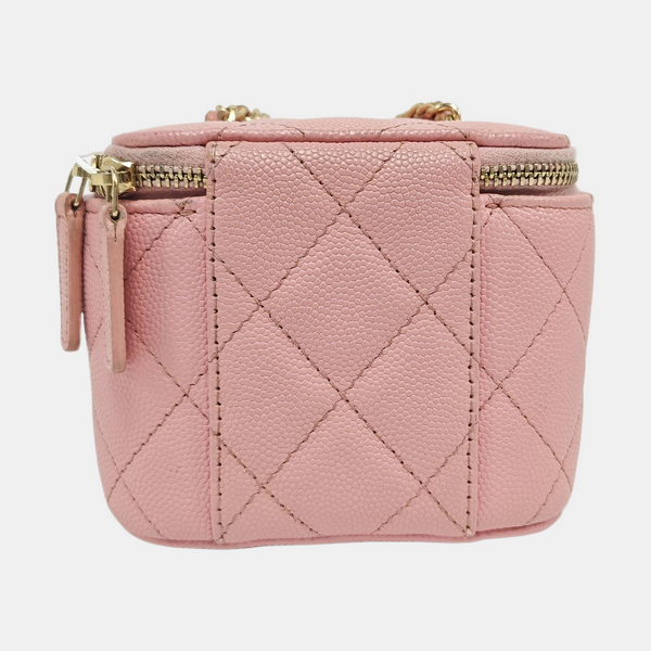 Authenticated pre-owned  VANITY CASE Mini Quilted Grained Calfskin Pink - Shoulder Bag at Looply