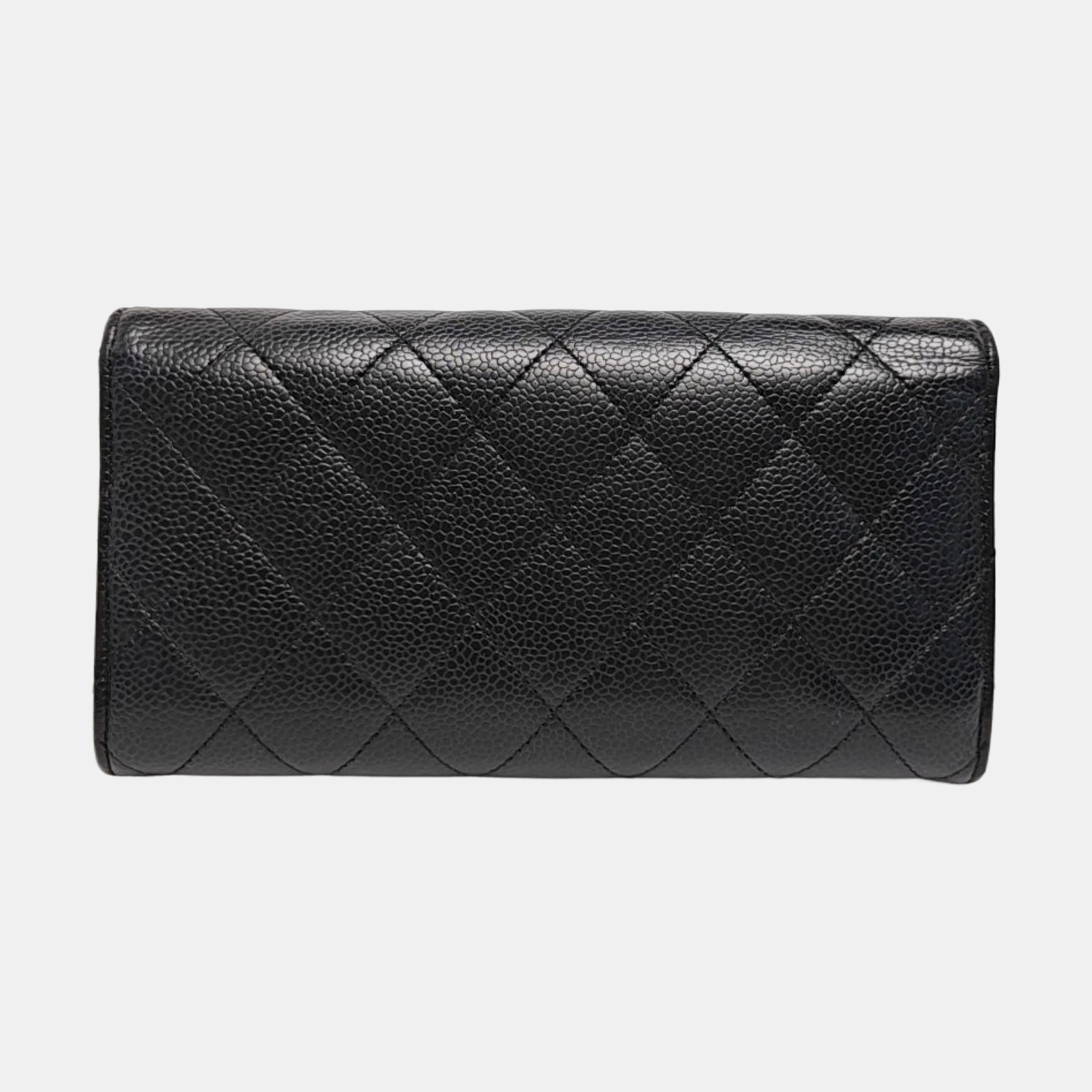 CLASSIC FLAP Mini Quilted Grained Calfskin Black Wallet