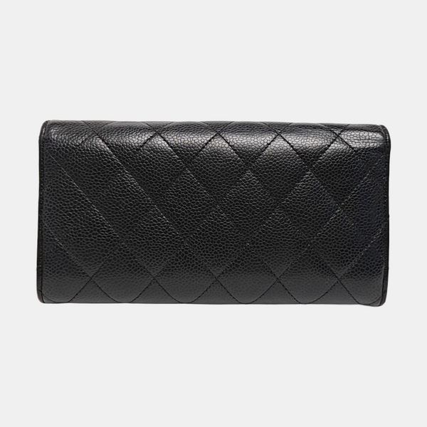 CLASSIC FLAP Mini Quilted Grained Calfskin Black Wallet