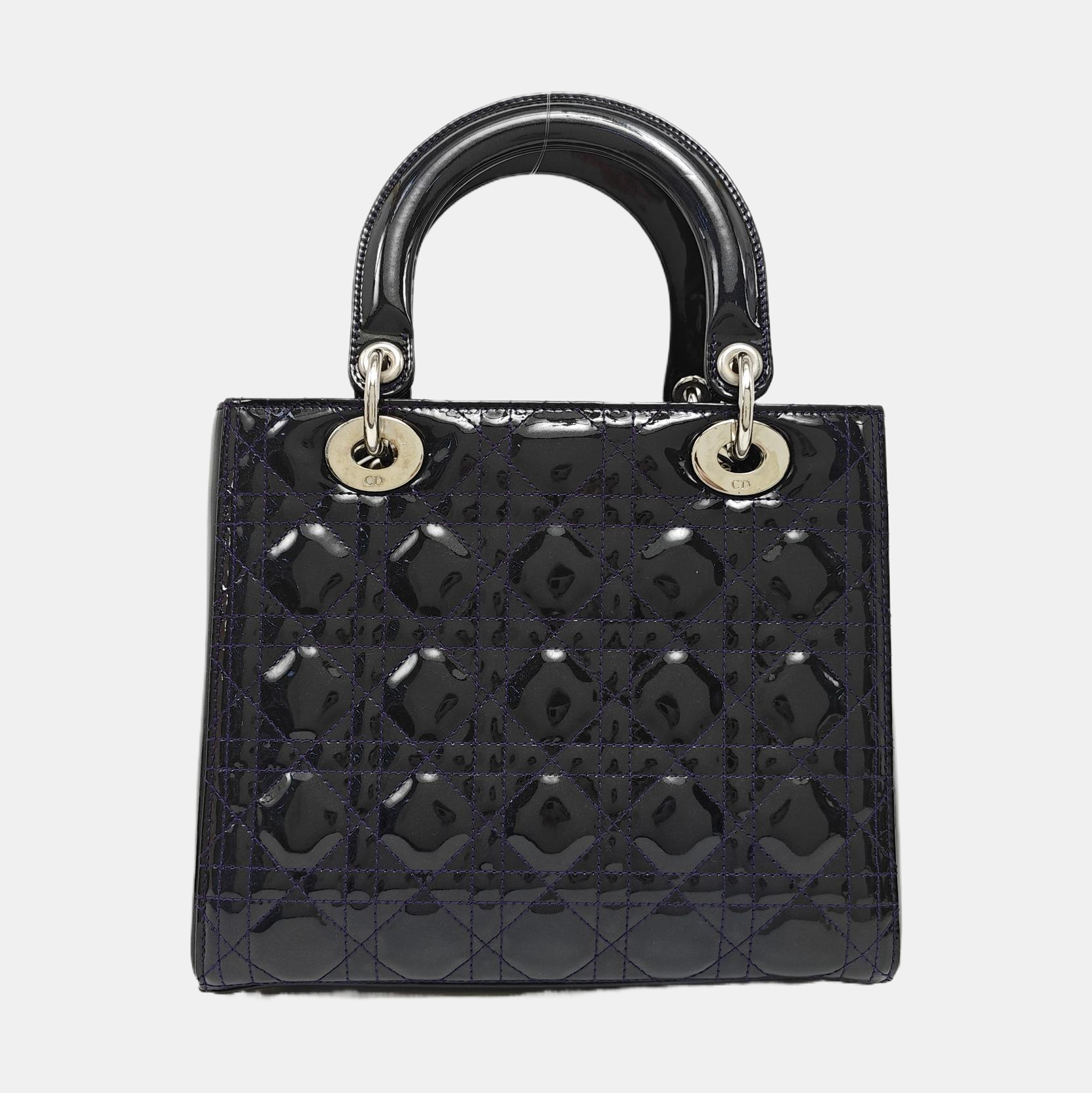 Authenticated pre-owned  Lady Dior Medium Quilted Patent Leather Blue - Tote Bag at Looply