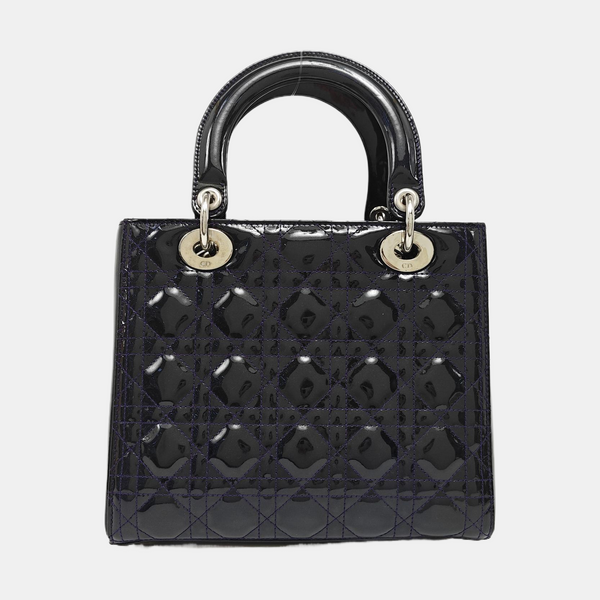 Authenticated pre-owned  Lady Dior Medium Quilted Patent Leather Blue - Tote Bag at Looply