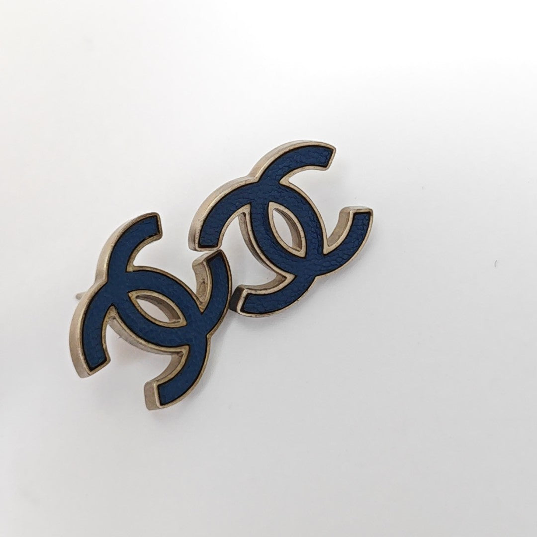 CC Logo Metal Blue Stud Earrings