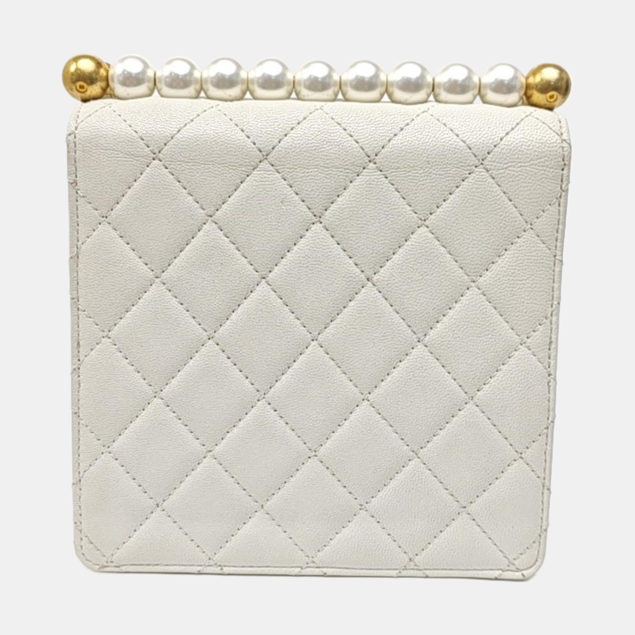 CLASSIC VERTICAL PEARL Small Quilted Lambskin White