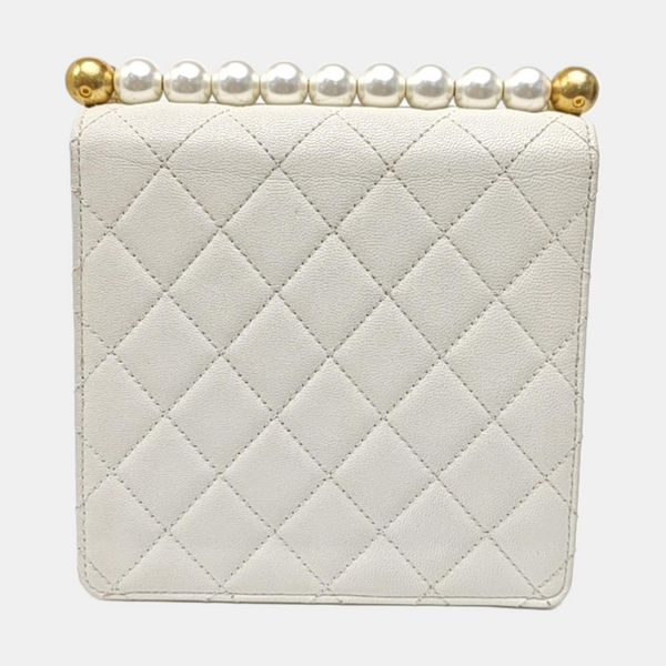 CLASSIC VERTICAL PEARL Small Quilted Lambskin White