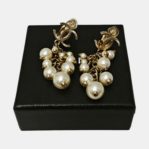 CC Logo Metal Gold Clip On Earrings