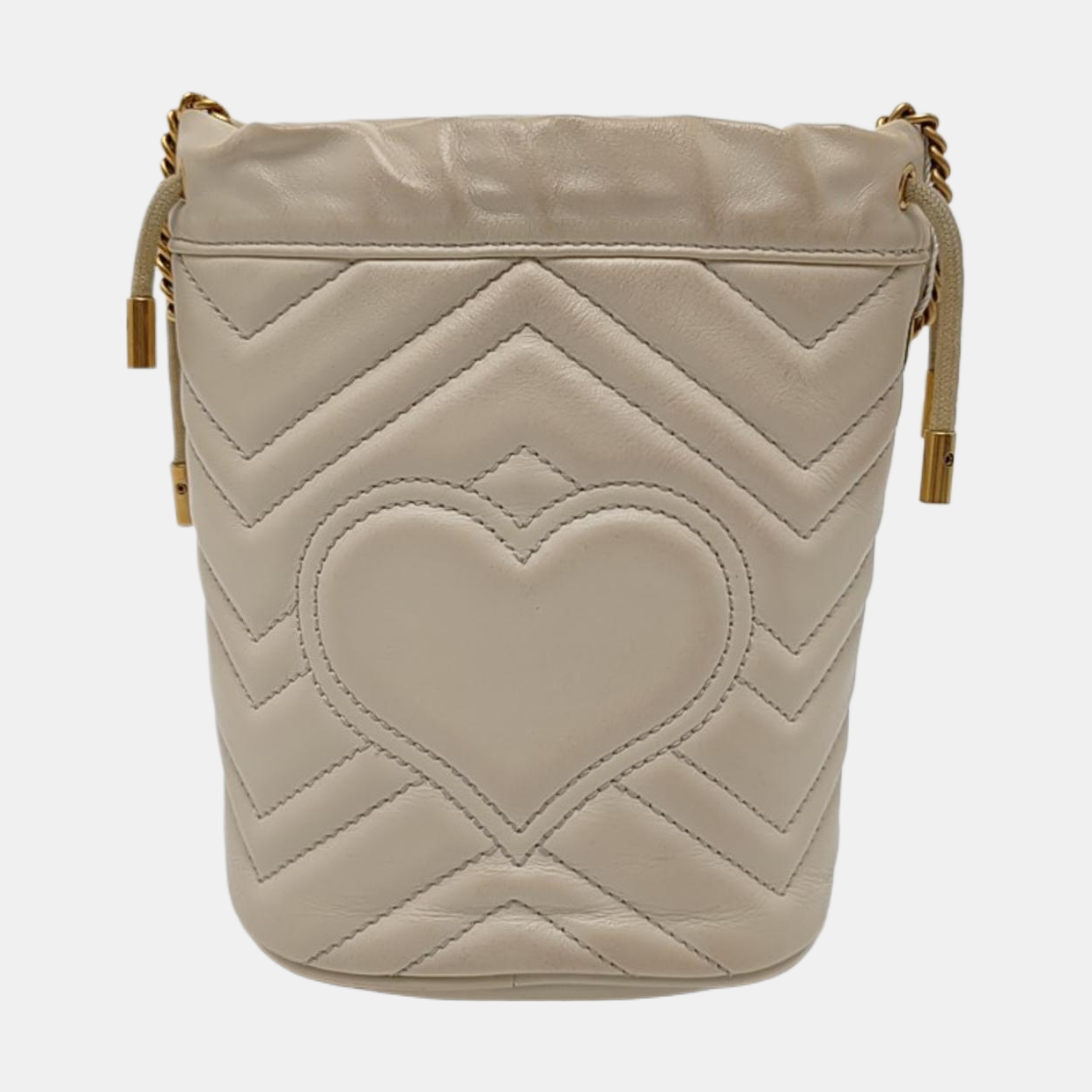 Authenticated pre-owned  GG Marmont Mini Quilted Calfskin White - Bucket Bag at Looply