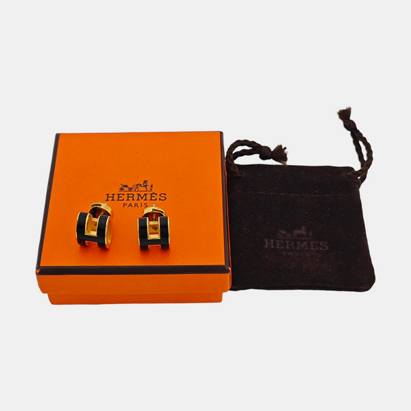 Pop H Metal Black Stud Earrings