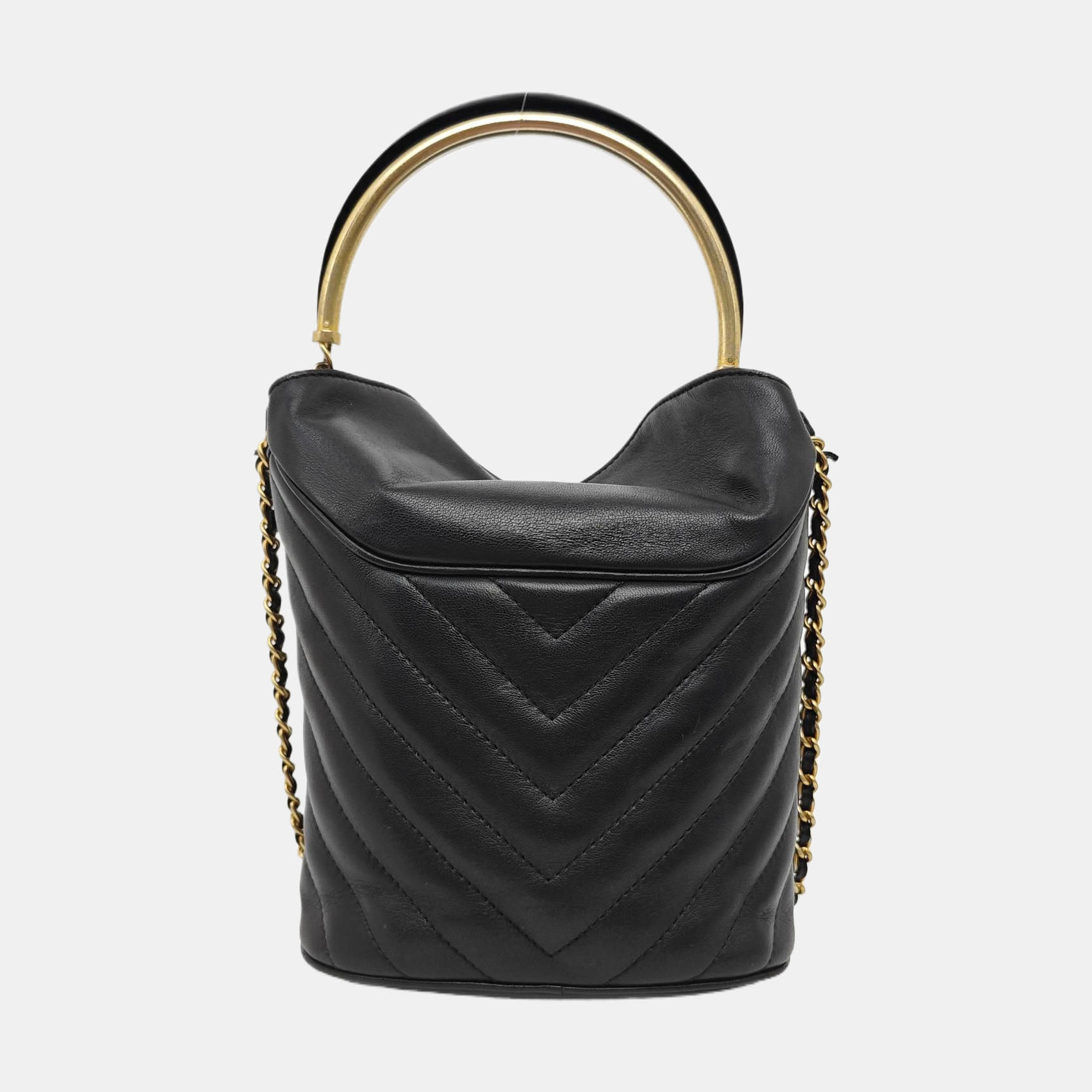 Quilted Lambskin Bucket Bag Black