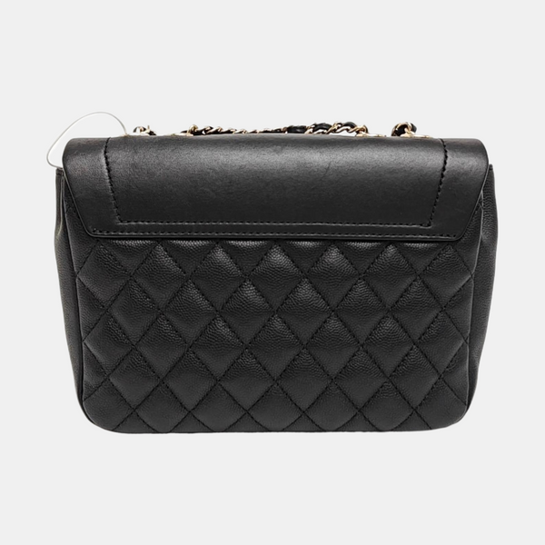 Quilted Grained Calfskin Shoulder Bag Black