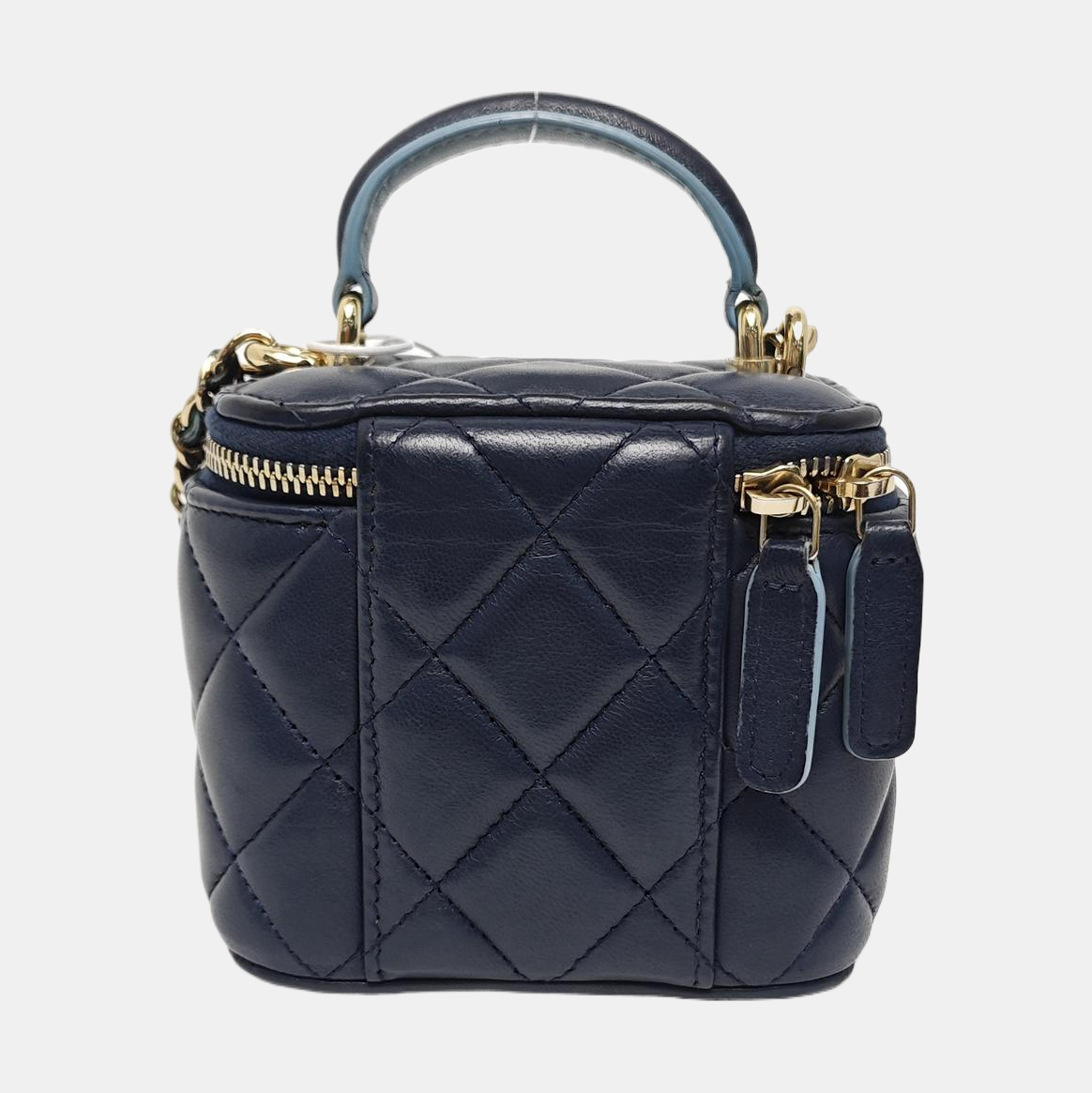 VINTAGE COSMETIC BAGS Quilted Lambskin Blue