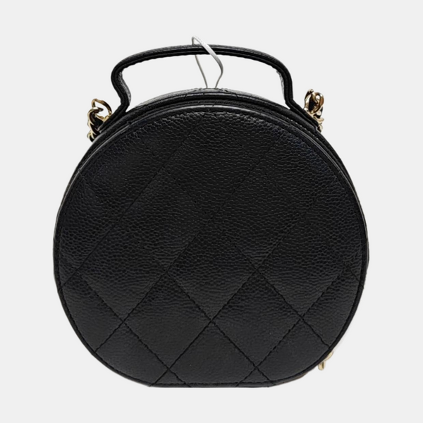 ROUND Quilted Grained Calfskin Black
