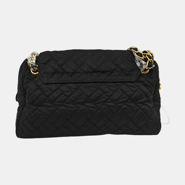 Quilted Nylon Shoulder Bag Black