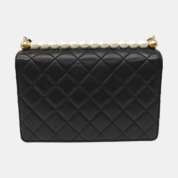CLASSIC VERTICAL PEARL Medium Quilted Lambskin Black