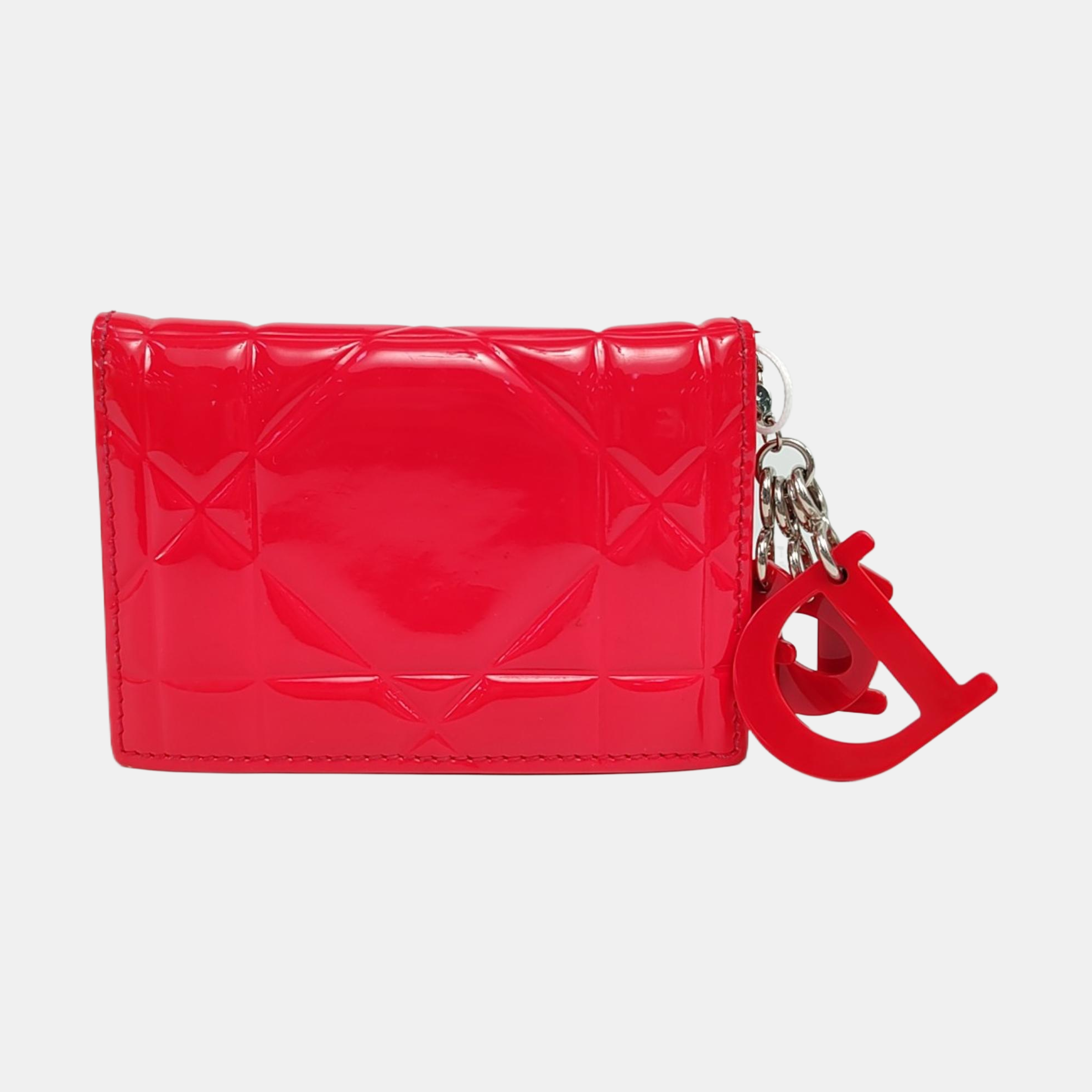 Cannage Patent Leather Card Holder Red