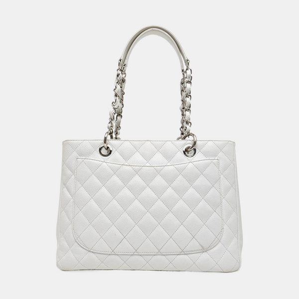 CHANEL GST Large Quilted Grained Calfskin White