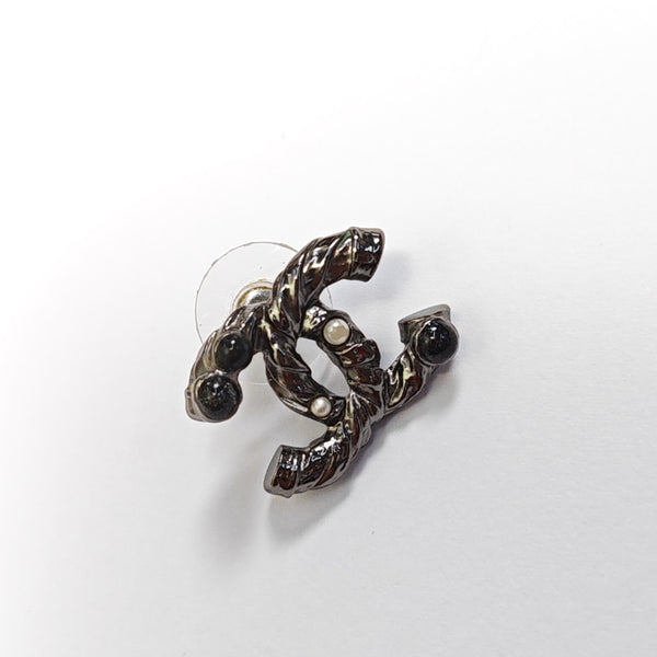 CC Logo Metal Gray Stud Earrings