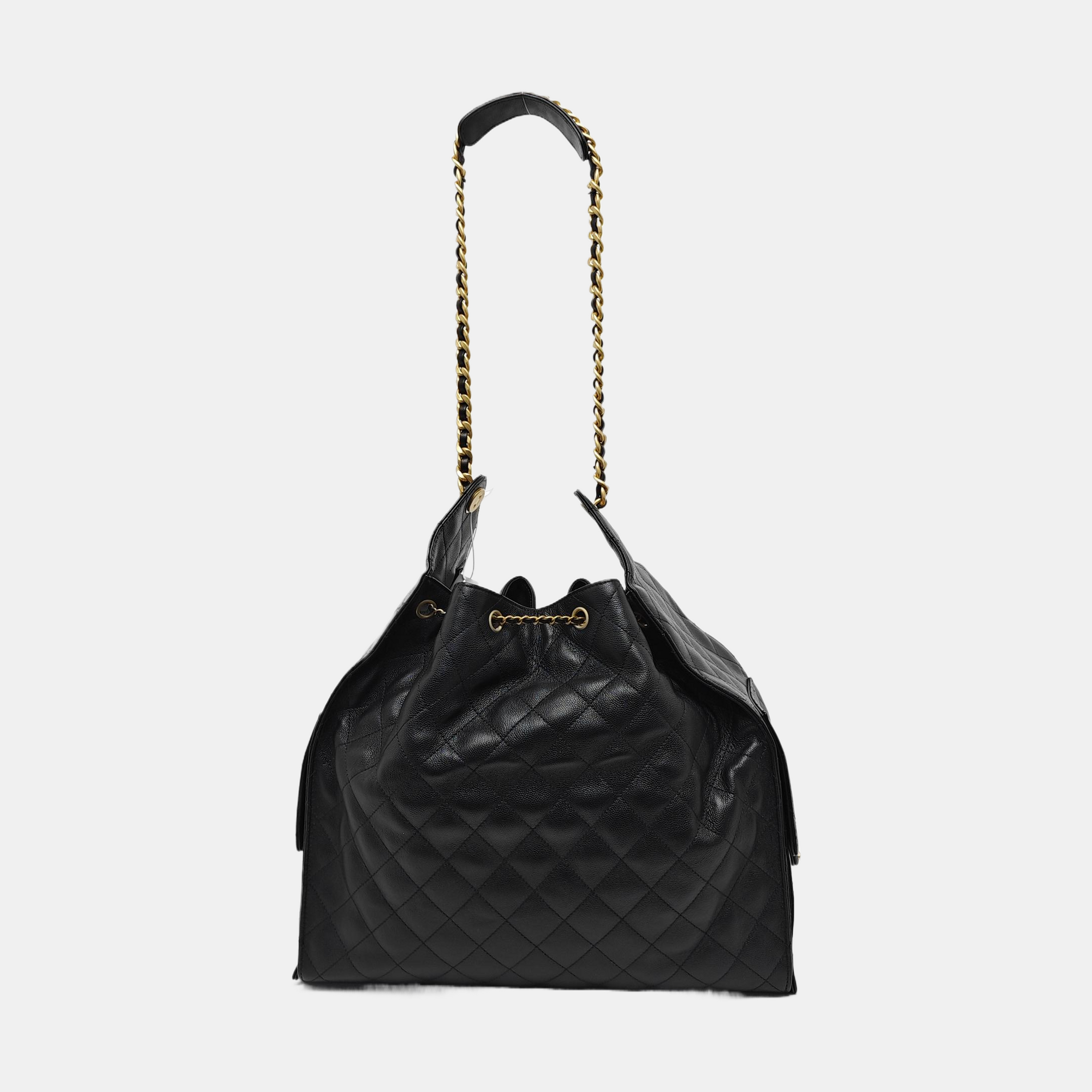CHANEL 25 Large Quilted Grained Calfskin Black