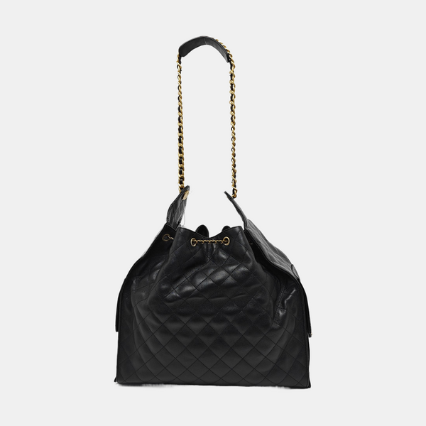 CHANEL 25 Large Quilted Grained Calfskin Black
