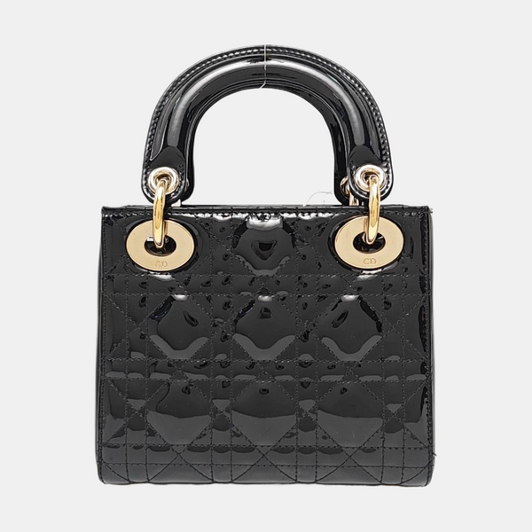 Lady Dior Mini Cannage Patent Leather Black