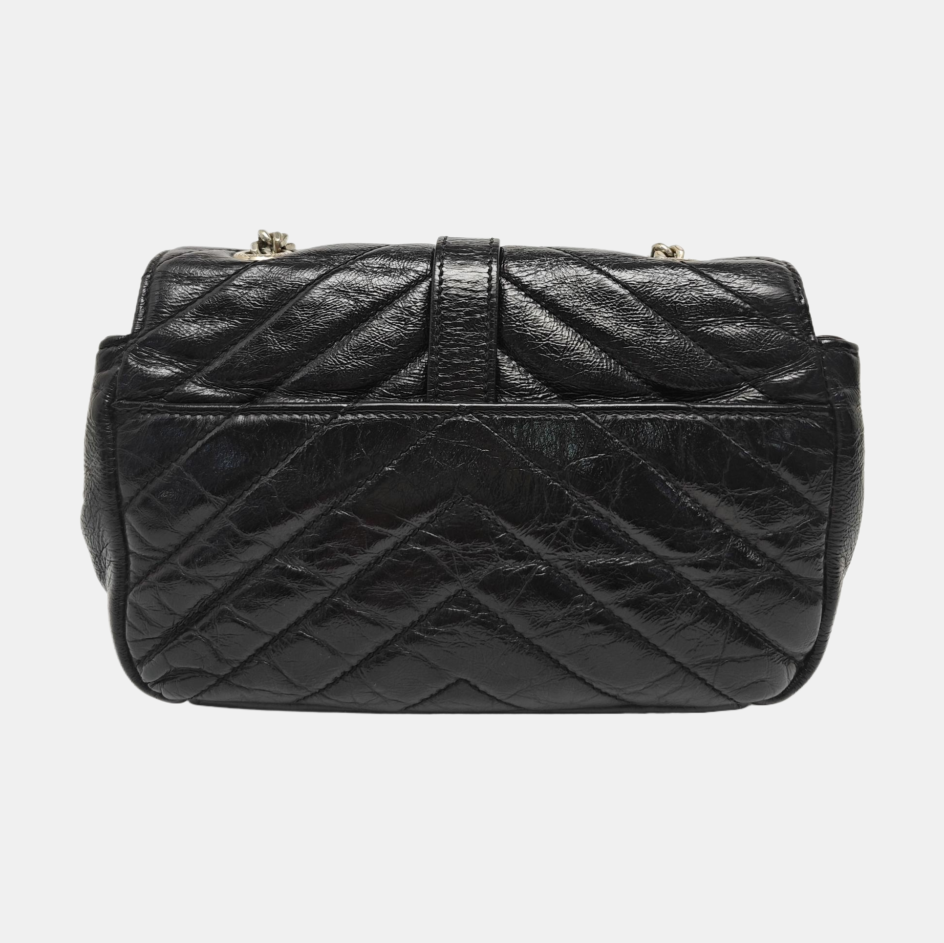 Chevron Calfskin Shoulder Bag Black