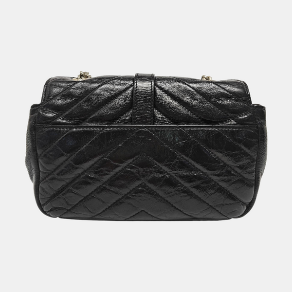 Chevron Calfskin Shoulder Bag Black