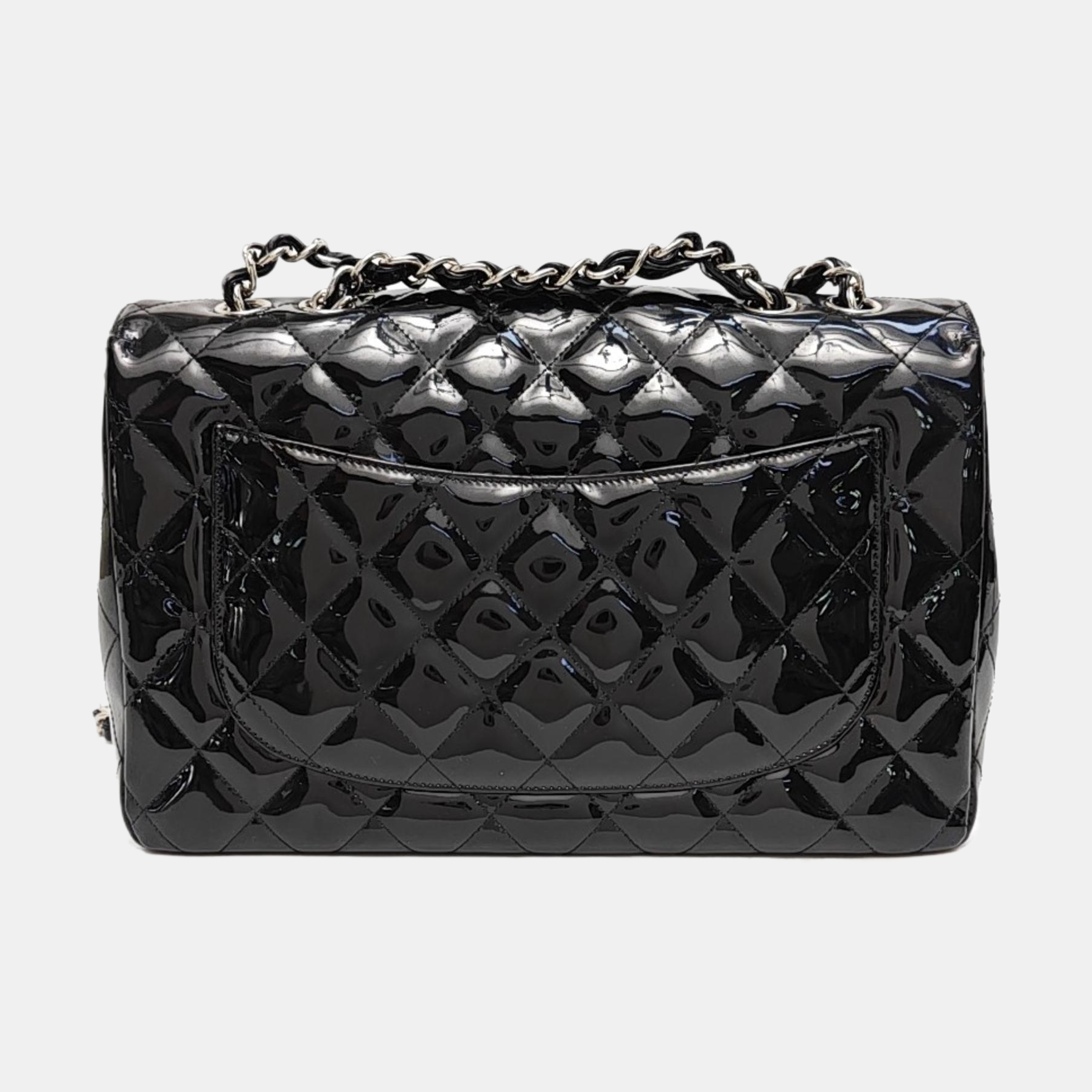 Large Quilted Patent Leather Black