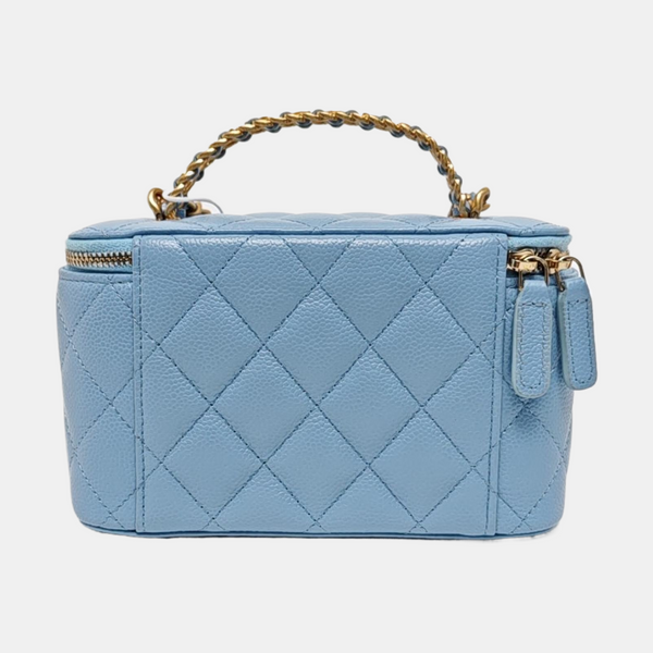 VANITY CASE Small Quilted Grained Calfskin Blue