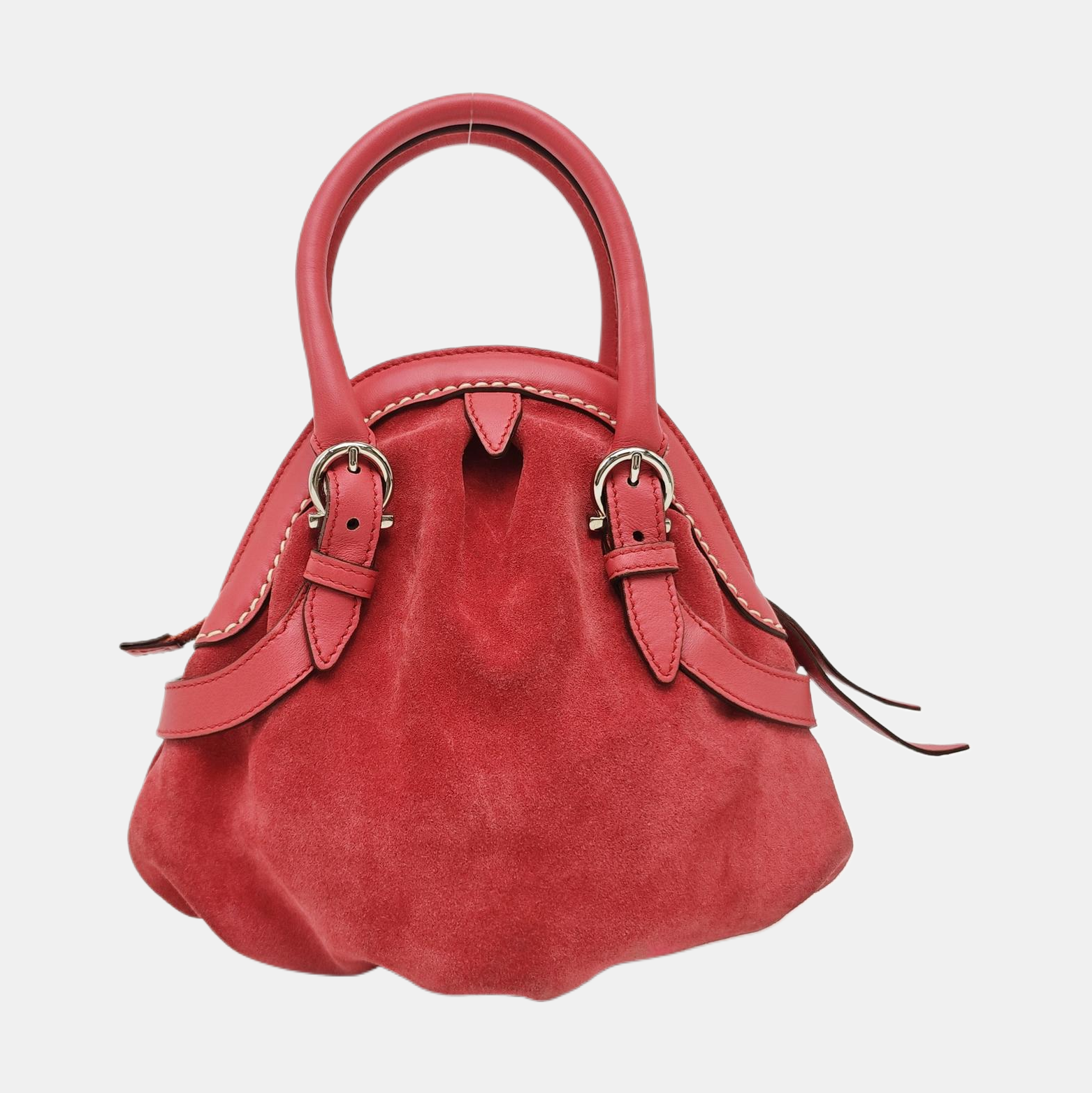 Suede Top Handle Bag Red