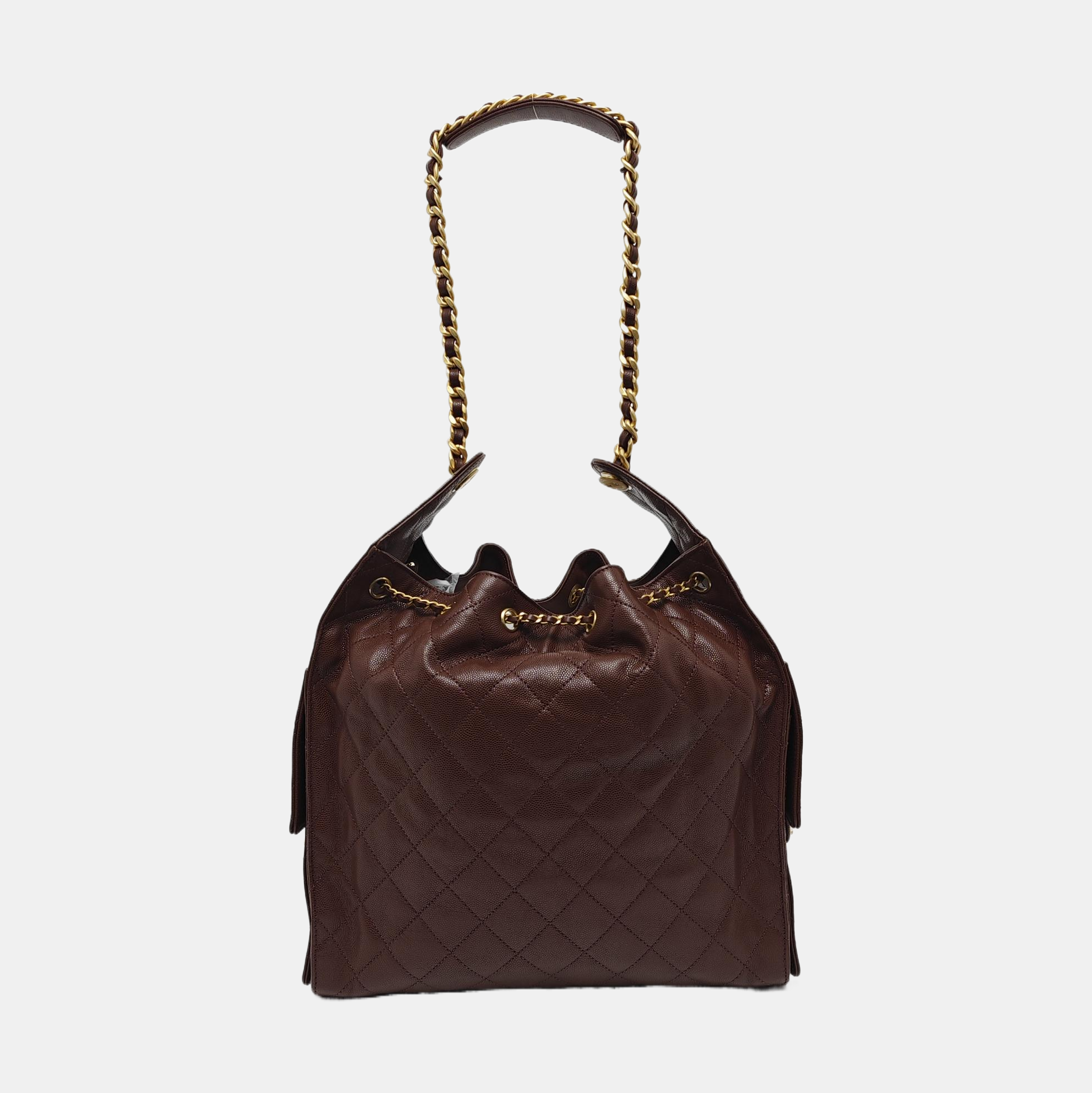 CHANEL 25 Medium Quilted Grained Calfskin Brown