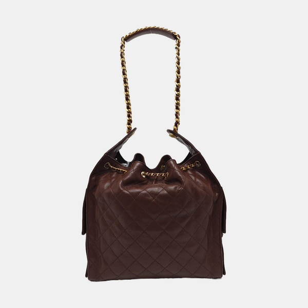 CHANEL 25 Medium Quilted Grained Calfskin Brown