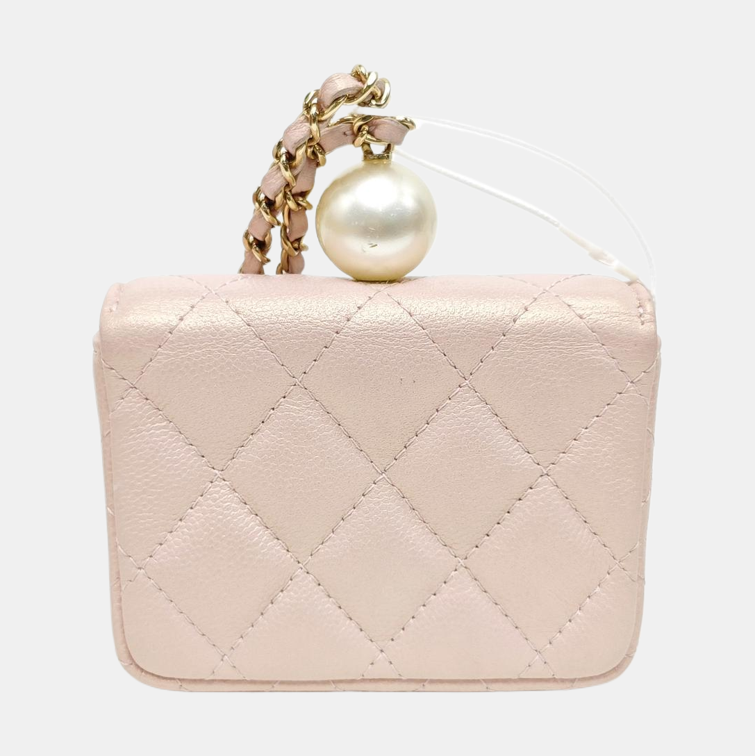 Quilted Grained Calfskin Shoulder Bag Small Pink