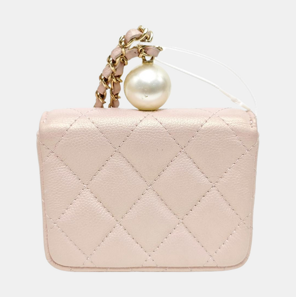 Quilted Grained Calfskin Shoulder Bag Small Pink