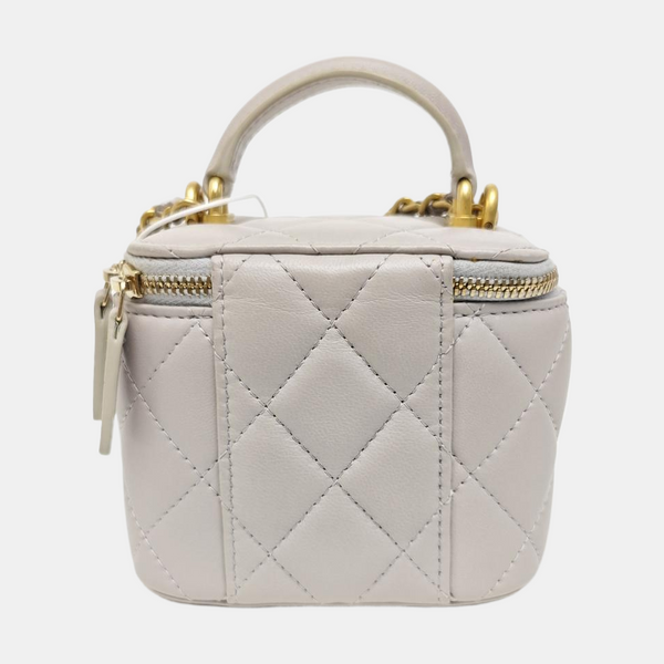 VANITY CASE Mini Quilted Lambskin Gray