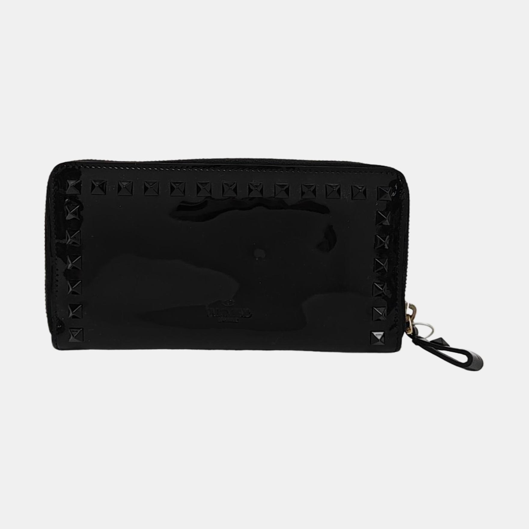 Rockstud Patent Leather Black Wallet